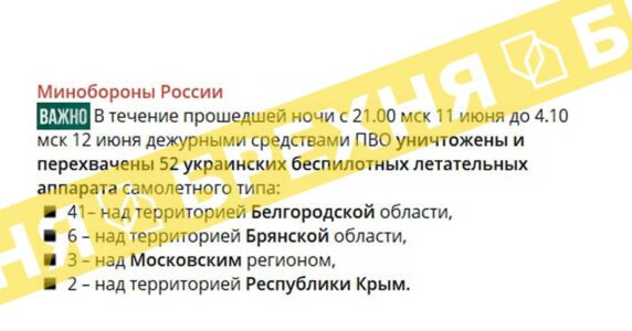 Брехня: російська ППО знищила 52 українські БпЛА, три з них – над московським регіоном